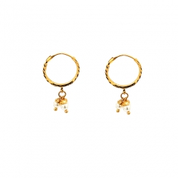 Classic Gold Hoop Earrings with Pearls dangling - Diameter 15 mm